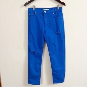 Sandro Paris Royal Blue Straight Leg Distressed Jeans Royal Blue Size 36 (28 US)